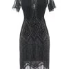 Luxe Pailletten Kralen Fringe Jaren 1920 Jurk 2 Luxe Pailletten Kralen Fringe Jaren 1920 Jurk -Jurken Korting Winkel CGZL221247 Black 1 first