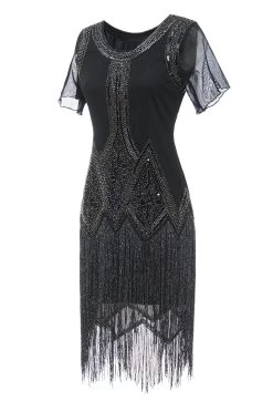 Luxe Pailletten Kralen Fringe Jaren 1920 Jurk -Jurken Korting Winkel CGZL221247 Black 3