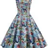 Lichtblauwe Bloemen Vintage Jaren 1950 Jurk -Jurken Korting Winkel CGZL221337 Light Blue 1 first