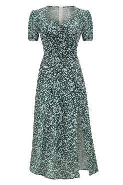V Hals Floral 1950s Vintage Jurk -Jurken Korting Winkel CGZL221341 Dark Green 1 first