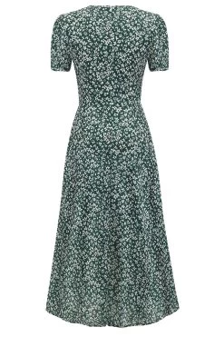 V Hals Floral 1950s Vintage Jurk -Jurken Korting Winkel CGZL221341 Dark Green 2