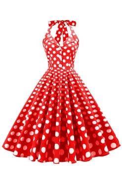 Rode Knop Polka Dots 1950s Pin Up Jurk