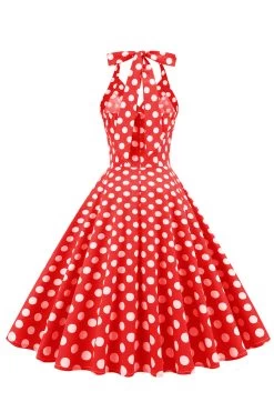 Rode Knop Polka Dots 1950s Pin Up Jurk -Jurken Korting Winkel CGZL221343 Red 2