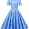 Strepen Korte Mouwen 1950s Swing Jurk 1 Strepen Korte Mouwen 1950s Swing Jurk -Jurken Korting Winkel CGZL221563 Blue 1 first