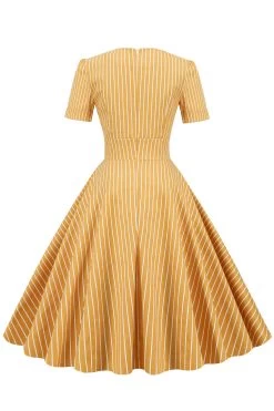 Strepen Korte Mouwen 1950s Swing Jurk -Jurken Korting Winkel CGZL221563 Yellow 2