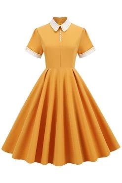 Lichtblauwe Jaren 1950 Vintage Jurk Met Mouwen -Jurken Korting Winkel CGZL221816 Yellow 1 first