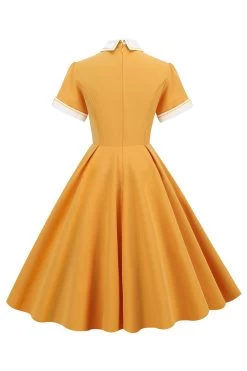 Lichtblauwe Jaren 1950 Vintage Jurk Met Mouwen -Jurken Korting Winkel CGZL221816 Yellow 2