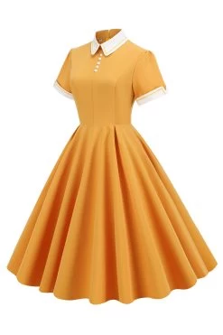 Lichtblauwe Jaren 1950 Vintage Jurk Met Mouwen -Jurken Korting Winkel CGZL221816 Yellow 3