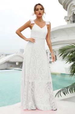 Roze Kant Lange Bruiloft Gast Jurk -Jurken Korting Winkel CGZL2218685 White 1 first