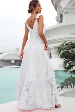 Roze Kant Lange Bruiloft Gast Jurk -Jurken Korting Winkel CGZL2218685 White 2