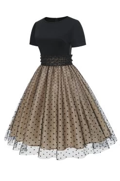 Zwarte Polka Dots Vintage Jaren 1950 Jurk -Jurken Korting Winkel CGZL2218703 Black 3