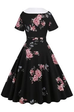 Zwarte Vintage Jurk Met Bloemenprint En Riem 7 Zwarte Vintage Jurk Met Bloemenprint En Riem -Jurken Korting Winkel CGZL2218712 Black 2