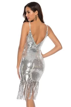 Zwarte Pailletten Spaghettibandjes Fringe Cocktail Jurk -Jurken Korting Winkel CGZL2218721 Silver 2
