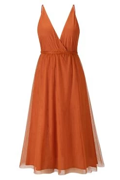 Eenvoudige Diepe V-hals Groene Feestjurk -Jurken Korting Winkel CGZL2218891 Orange 1 first