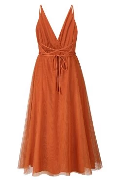 Eenvoudige Diepe V-hals Groene Feestjurk -Jurken Korting Winkel CGZL2218891 Orange 2