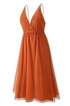 Eenvoudige Diepe V-hals Groene Feestjurk -Jurken Korting Winkel CGZL2218891 Orange 3