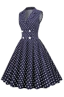 Marine V-Hals Polka Dots 1950s Swing Jurk -Jurken Korting Winkel CGZL2218907 Navy 3