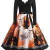 V-hals Bedrukte Halloween Jurk Met Riem