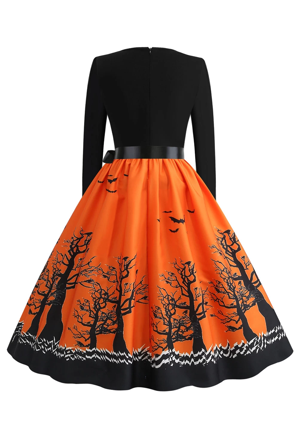 V-hals Bedrukte Halloween Jurk Met Riem 4 V-hals Bedrukte Halloween Jurk Met Riem - Afbeelding 2