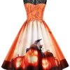 Vintage Ronde Hals Kant Paneel Print Halloween Jurk -Jurken Korting Winkel CGZL2218949 Orange 1 first