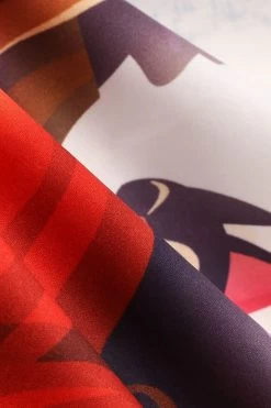 Vintage Ronde Hals Kant Paneel Print Halloween Jurk -Jurken Korting Winkel CGZL2218949 Orange 5