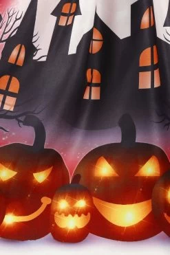 Vintage Ronde Hals Kant Paneel Print Halloween Jurk -Jurken Korting Winkel CGZL2218949 Red 4