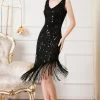Zwarte Pailletten 1920s Flapper Jurk Met Franjes -Jurken Korting Winkel CGZL2218981 Balck 1 first