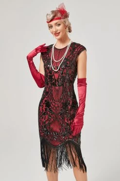 Groene Ronde Hals Gouden Borduurwerk Jaren 1920 Jurk Met Franjes 14 Groene Ronde Hals Gouden Borduurwerk Jaren 1920 Jurk Met Franjes -Jurken Korting Winkel CGZL2219003 Black Red 1 first