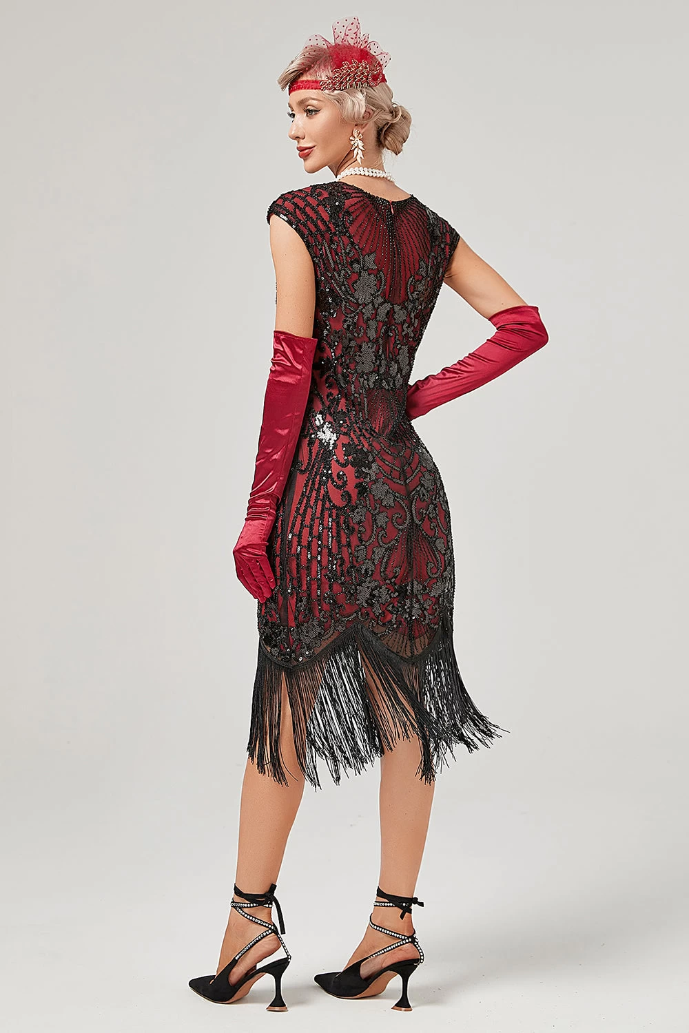 Groene Ronde Hals Gouden Borduurwerk Jaren 1920 Jurk Met Franjes 7 Groene Ronde Hals Gouden Borduurwerk Jaren 1920 Jurk Met Franjes - Afbeelding 5