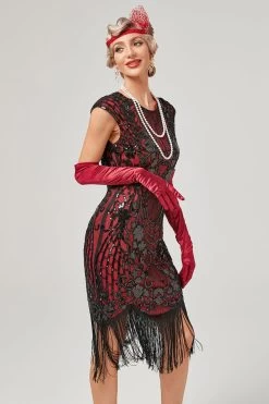 Groene Ronde Hals Gouden Borduurwerk Jaren 1920 Jurk Met Franjes 16 Groene Ronde Hals Gouden Borduurwerk Jaren 1920 Jurk Met Franjes -Jurken Korting Winkel CGZL2219003 Black Red 5