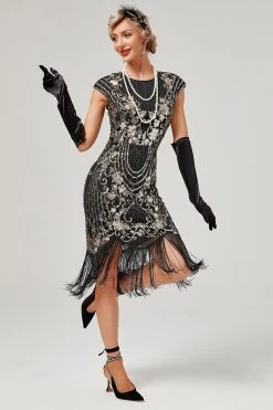 Groene Ronde Hals Gouden Borduurwerk Jaren 1920 Jurk Met Franjes 17 Groene Ronde Hals Gouden Borduurwerk Jaren 1920 Jurk Met Franjes -Jurken Korting Winkel CGZL2219003 Blak Golden 1 first