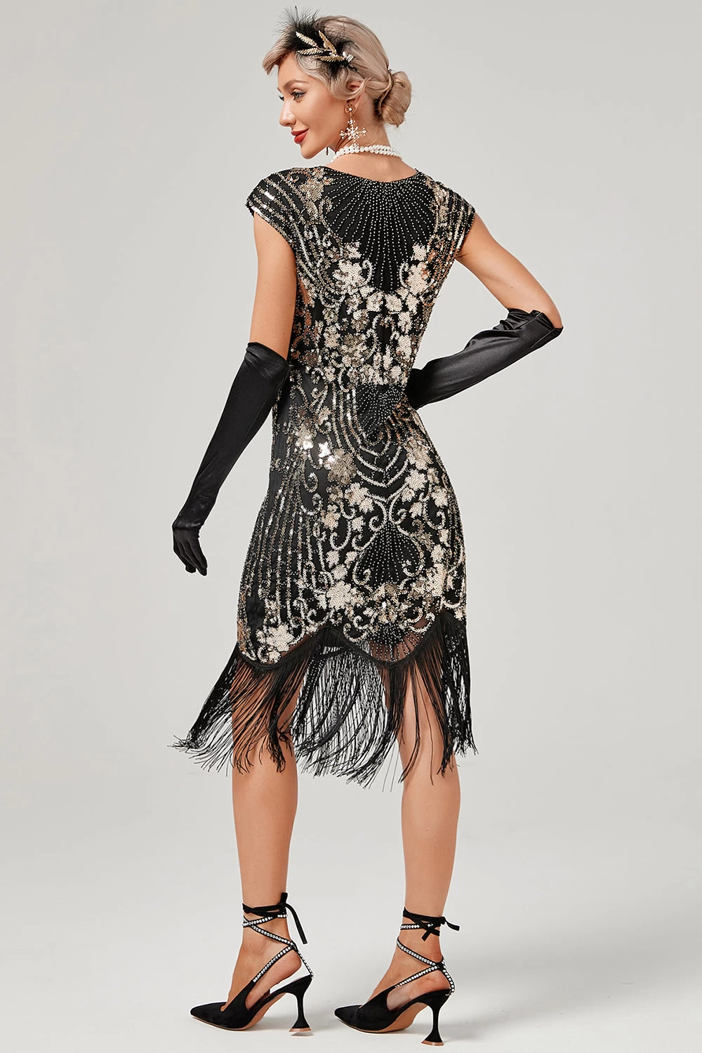 Groene Ronde Hals Gouden Borduurwerk Jaren 1920 Jurk Met Franjes 10 Groene Ronde Hals Gouden Borduurwerk Jaren 1920 Jurk Met Franjes - Afbeelding 8