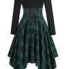 Groene Geruite Halloween Vintage Jurk -Jurken Korting Winkel CGZL222096 Green Grid 1 first