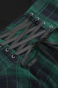 Groene Geruite Halloween Vintage Jurk -Jurken Korting Winkel CGZL222096 Green Grid 4