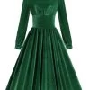 Groene A-lijn Fluwelen Vintage Jurk