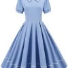 Retro Stijl Blauw Jaren 1950 Jurk Met Korte Mouwen -Jurken Korting Winkel CGZL231015 Blue 1 first
