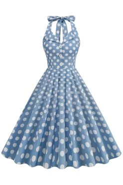 Hepburn Style Polka Dots Blauw 1950s Jurk