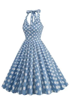 Hepburn Style Polka Dots Blauw 1950s Jurk -Jurken Korting Winkel CGZL231016 Blue 3