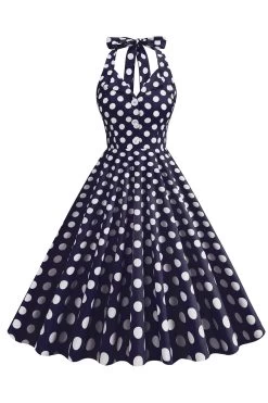 Hepburn Style Polka Dots Blauw 1950s Jurk -Jurken Korting Winkel CGZL231016 Navy 1 first