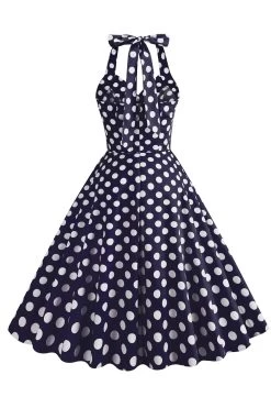 Hepburn Style Polka Dots Blauw 1950s Jurk -Jurken Korting Winkel CGZL231016 Navy 2