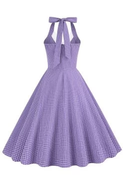 Retro Stijl Halter Hals Groen Jaren 1950 Jurk Met Knop -Jurken Korting Winkel CGZL231017 Purple 2