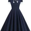 Jewel Neck Navy Jaren 1950 Jurk Met Bowknot 2 Jewel Neck Navy Jaren 1950 Jurk Met Bowknot -Jurken Korting Winkel CGZL231020 Navy 1 first
