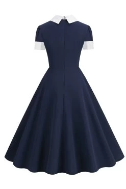 Jewel Neck Navy Jaren 1950 Jurk Met Bowknot -Jurken Korting Winkel CGZL231020 Navy 2