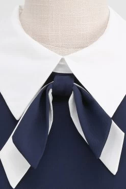 Jewel Neck Navy Jaren 1950 Jurk Met Bowknot -Jurken Korting Winkel CGZL231020 Navy 4