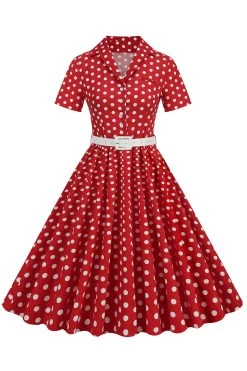 Hepburn Style V Hals Blauwe Polka Dots 1950s Jurk -Jurken Korting Winkel CGZL231206 Red 1 first