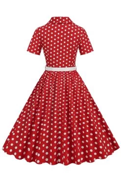 Hepburn Style V Hals Blauwe Polka Dots 1950s Jurk -Jurken Korting Winkel CGZL231206 Red 2