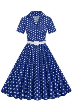 Hepburn Style V Hals Blauwe Polka Dots 1950s Jurk -Jurken Korting Winkel CGZL231206 Royal Blue 1 first