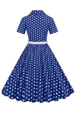 Hepburn Style V Hals Blauwe Polka Dots 1950s Jurk -Jurken Korting Winkel CGZL231206 Royal Blue 2