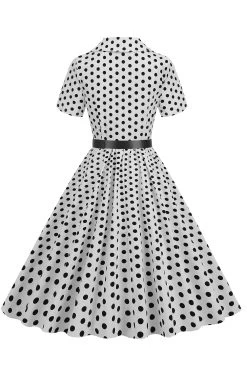 Hepburn Style V Hals Blauwe Polka Dots 1950s Jurk -Jurken Korting Winkel CGZL231206 White 2