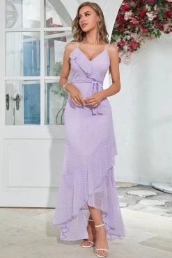 Paarse Stippen Asymmetrische Bruiloft Gast Jurk -Jurken Korting Winkel CGZL231270 Purple 4 10 04 2023
